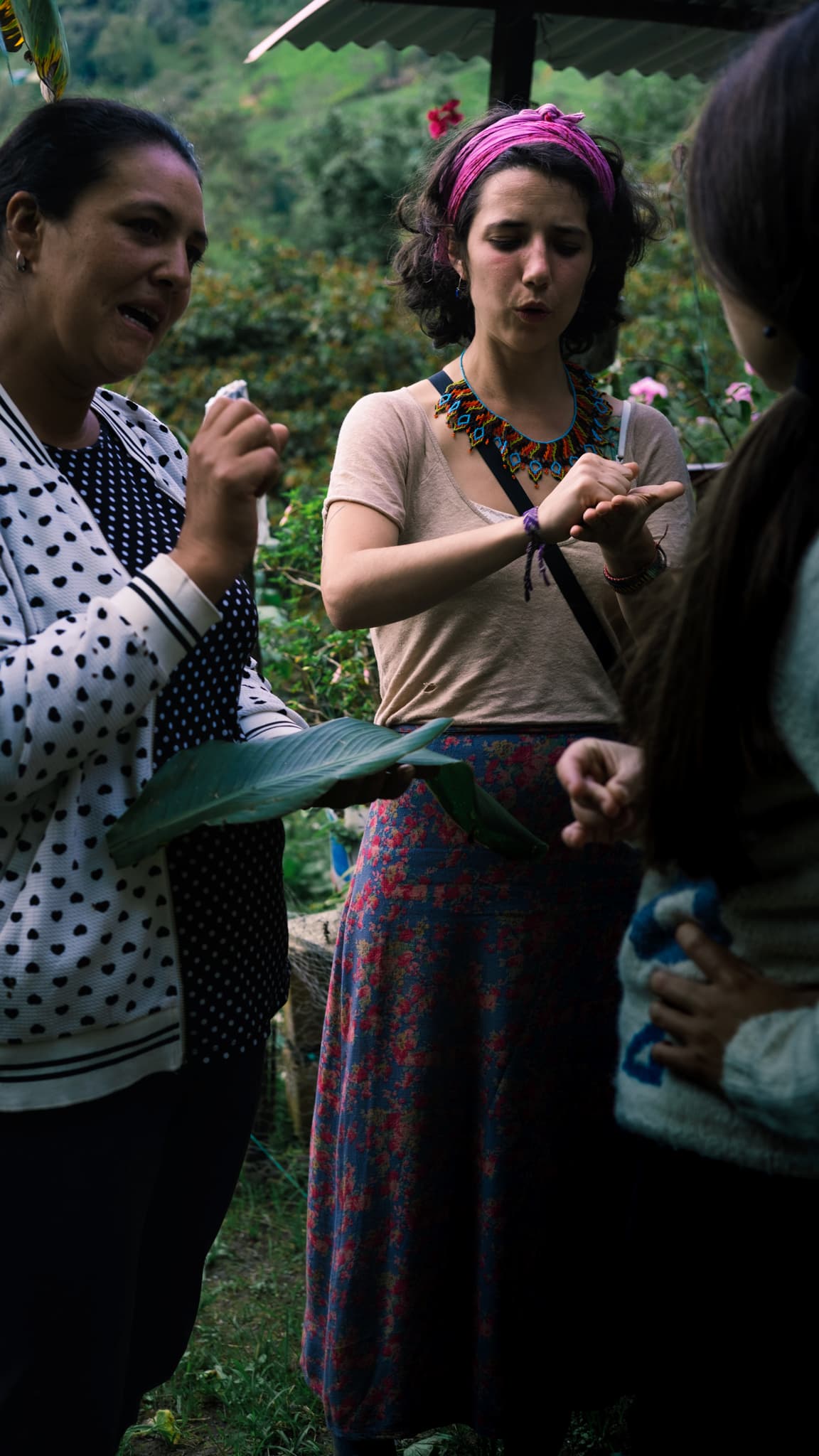 Group of people participating in a food demonstration during a Choachí food tour at Páramo de Cruz Verde.